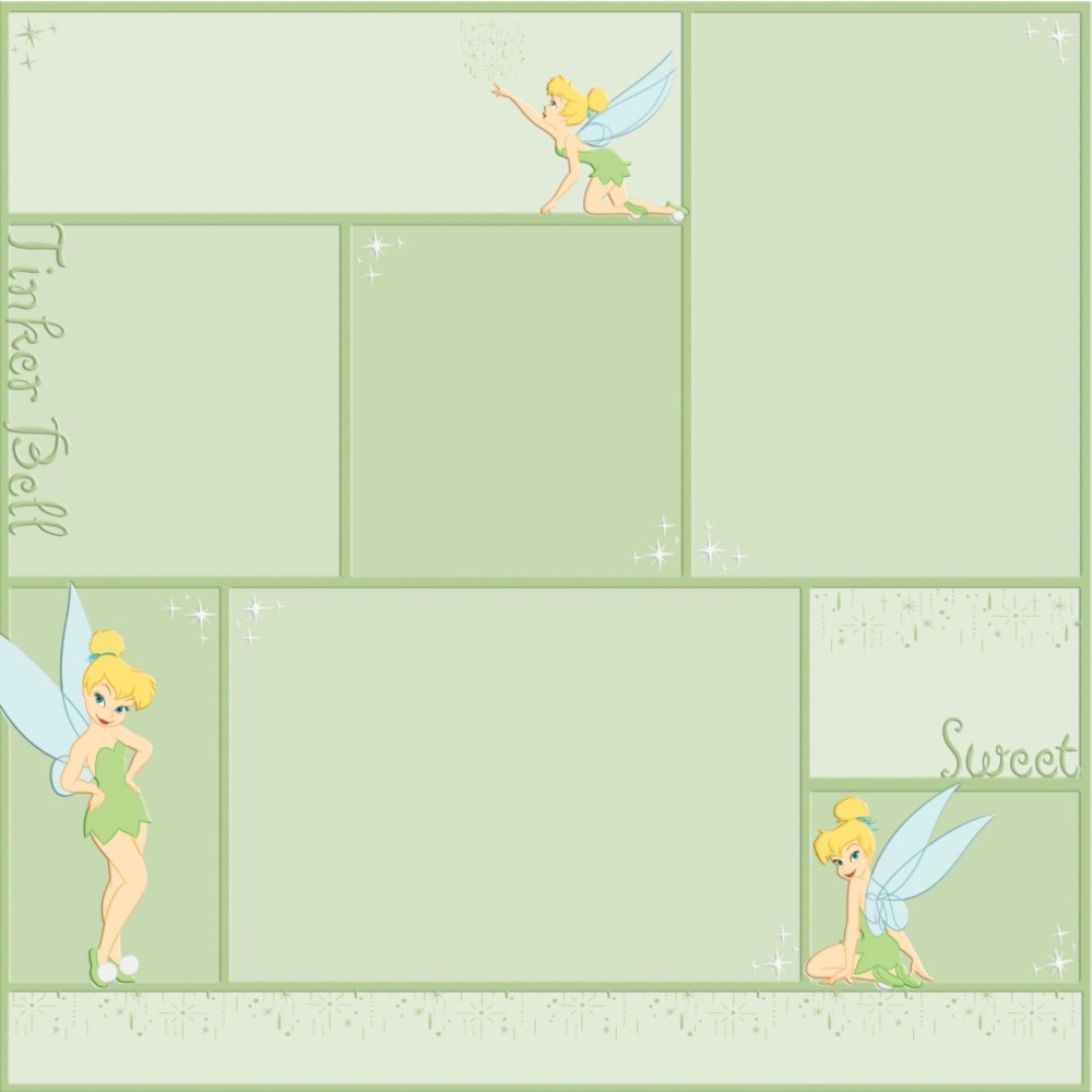 Disney Paper - Tinkerbell Green Block Embossed  12 x 12